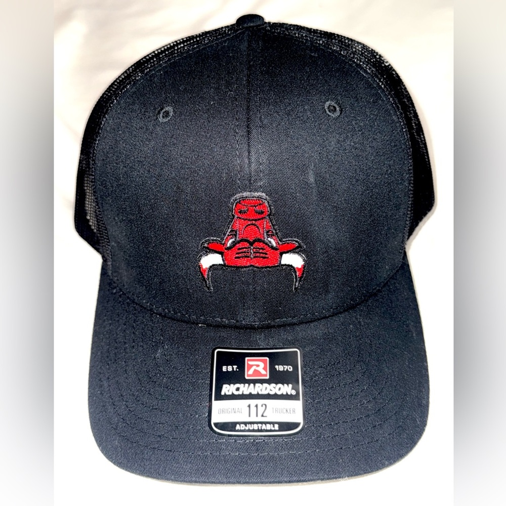 Richardson “Upside down” Chi Bull all black trucker/adjustable SnapBack closure.